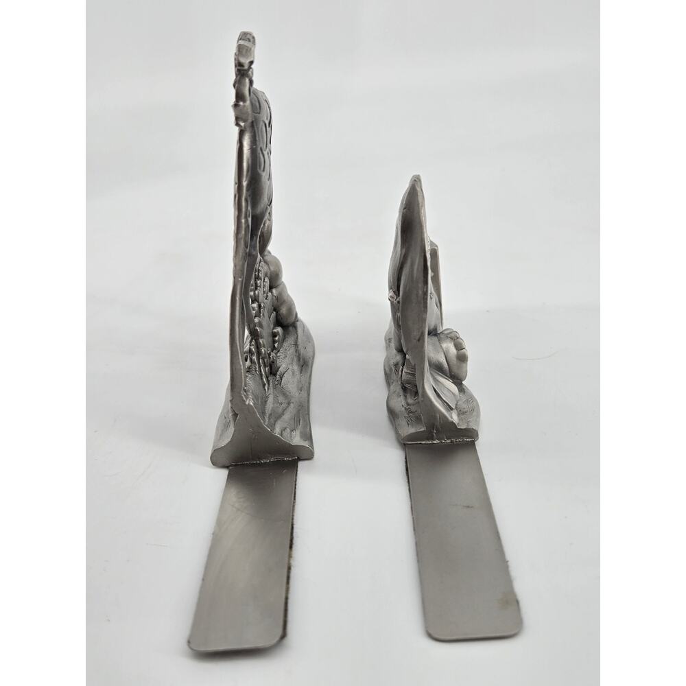 Whimsical Vtg 90s Etain Zinn Seagull Pewter Giraffe Elephant Storytime Bookends - Picture 8 of 16